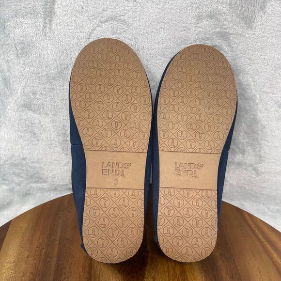Lands' End Slippers Boys 3 Navy Suede Leather Faux Fur Lined Moccasin Youth Kids - Picture 8 of 13